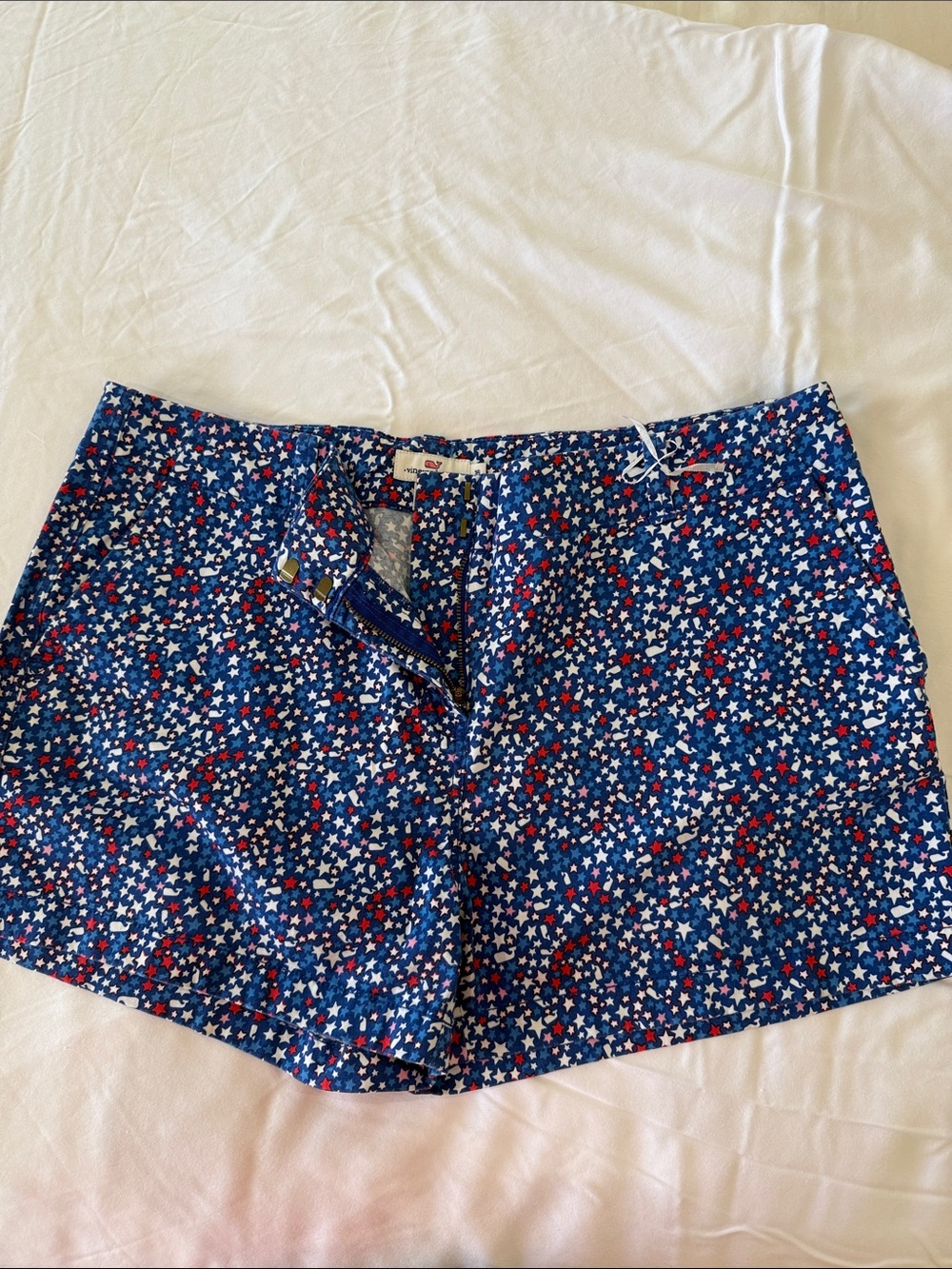Vineyard Vines Navy Star Print Shorts with Red and White Accents